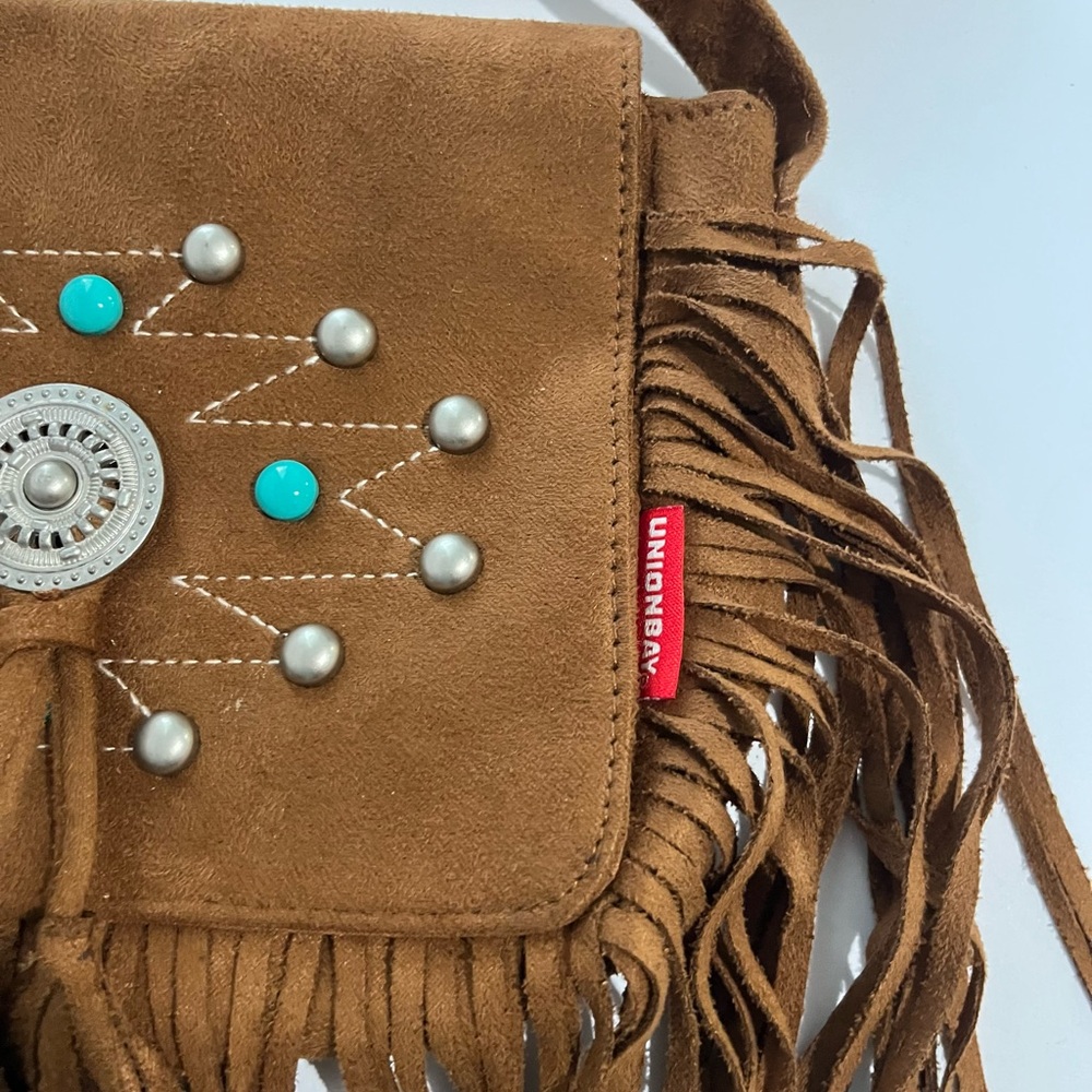 Union Bay brown Western Fringe Crossbody Bag Purse Boho Hippie Faux Leather EUC - Picture 4 of 12